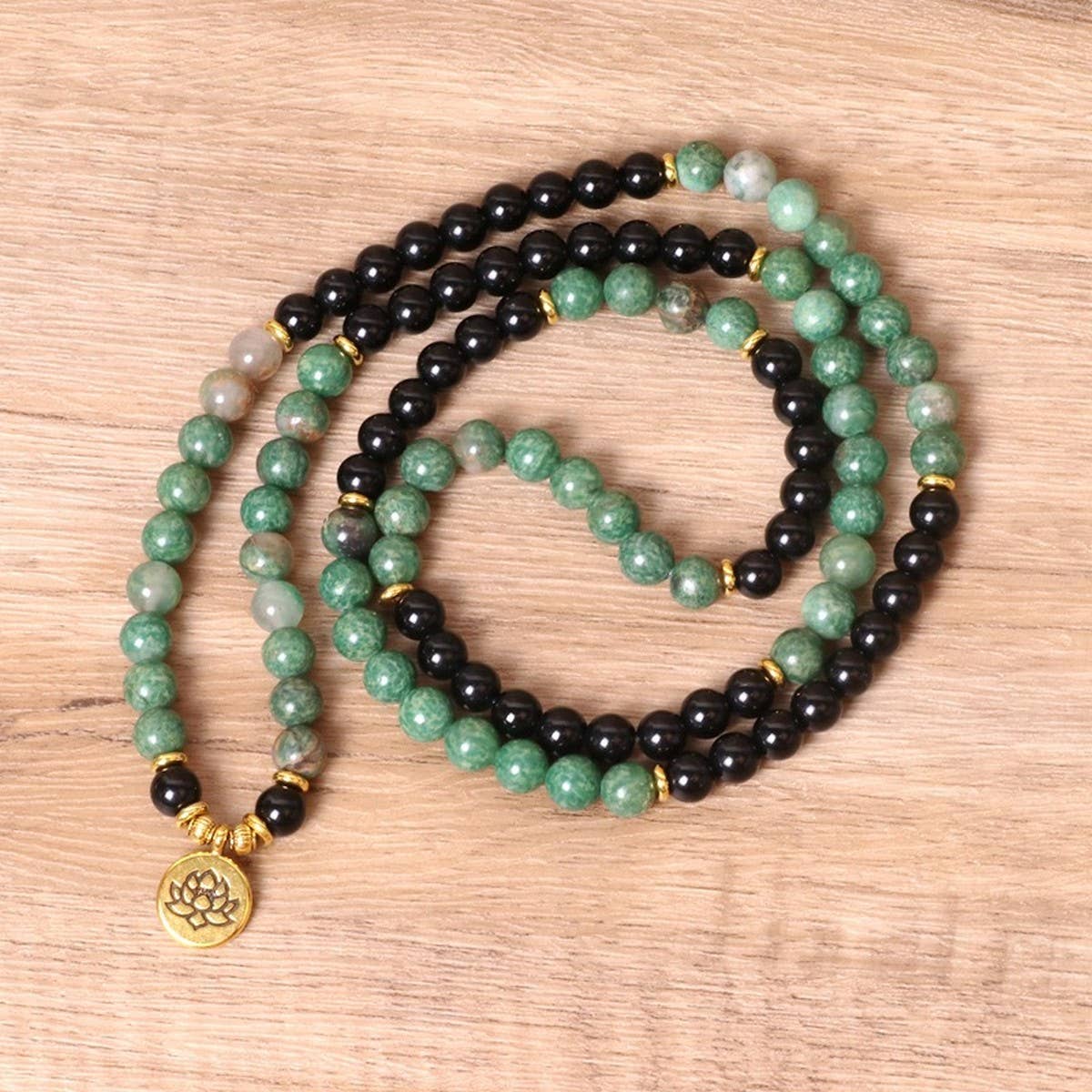 GREEN,BLACK BEADED BRACELETS WITH STRETCHY BANDS