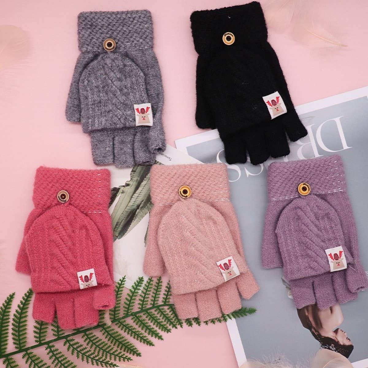 HALF FINGER FLAP KNITTED WARM GLOVES_CWAG0168