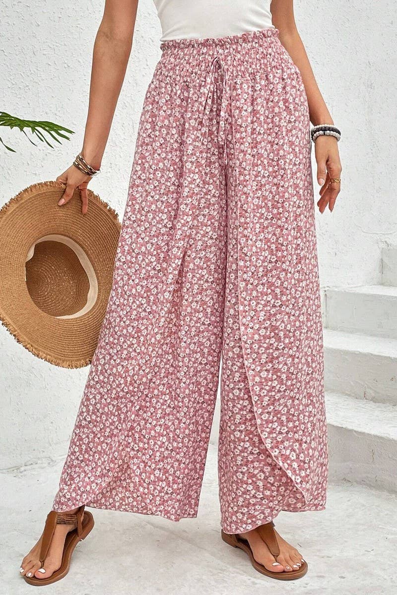 CWBLP1882_SUMMER FASHION FLORAL SIDE SLIT WIDE LEG CULOTTES