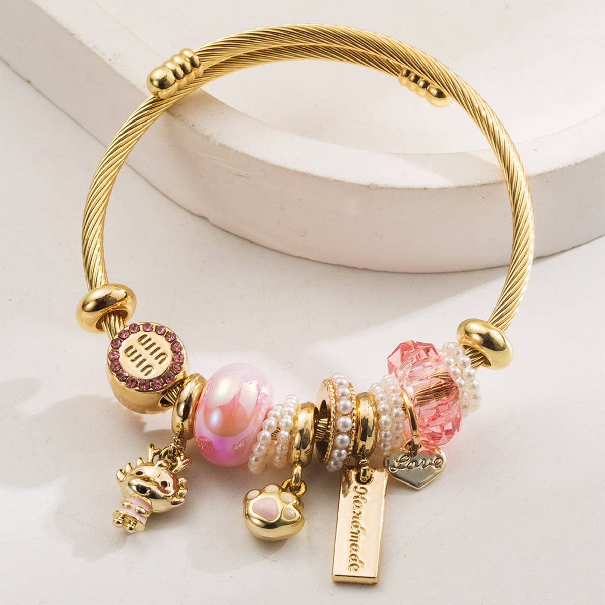 Gold Stainless Steel Bracelet with Animal Charms