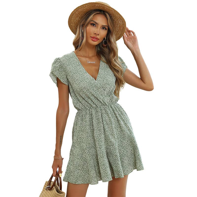 STYLE CROSS COLLAR PRINTED JUMPSUIT