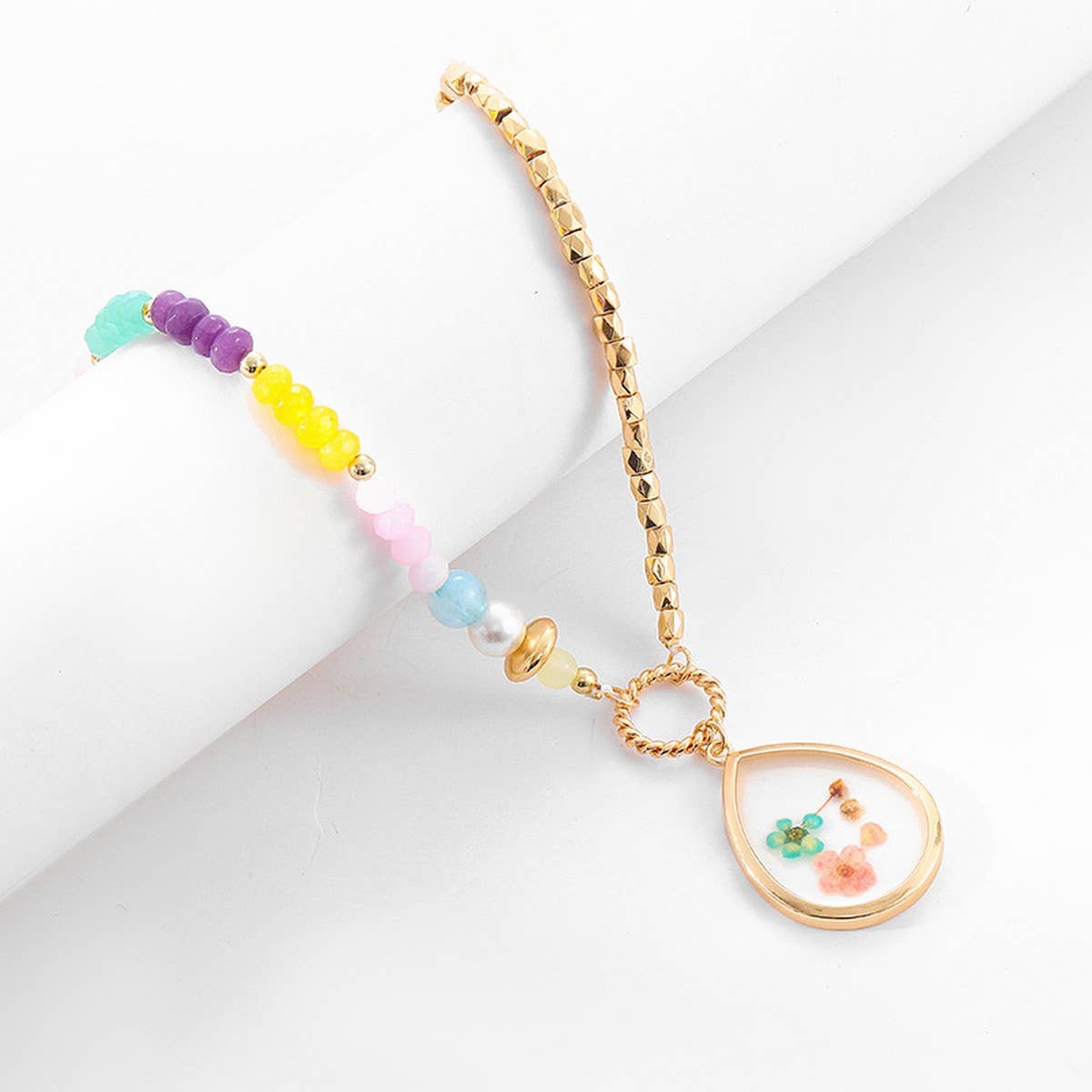 WOMEN'S FASHIONABLE BEADED DRIED FLOWER NECKLACE