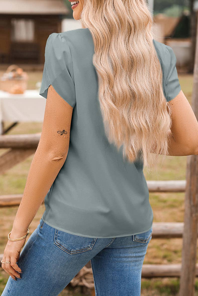 V-neck chiffon body-hugging solid color pullover