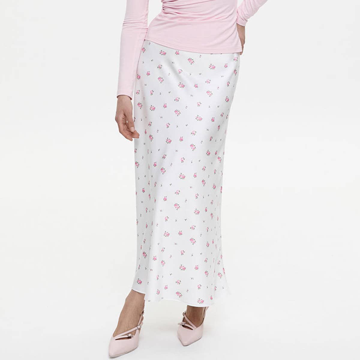 High-waisted skirt with tweed print and a drape