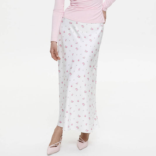 High-waisted skirt with tweed print and a drape