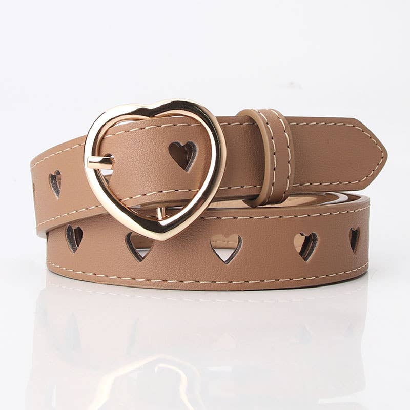 Non-perforated heart-shaped hollowed-out belt