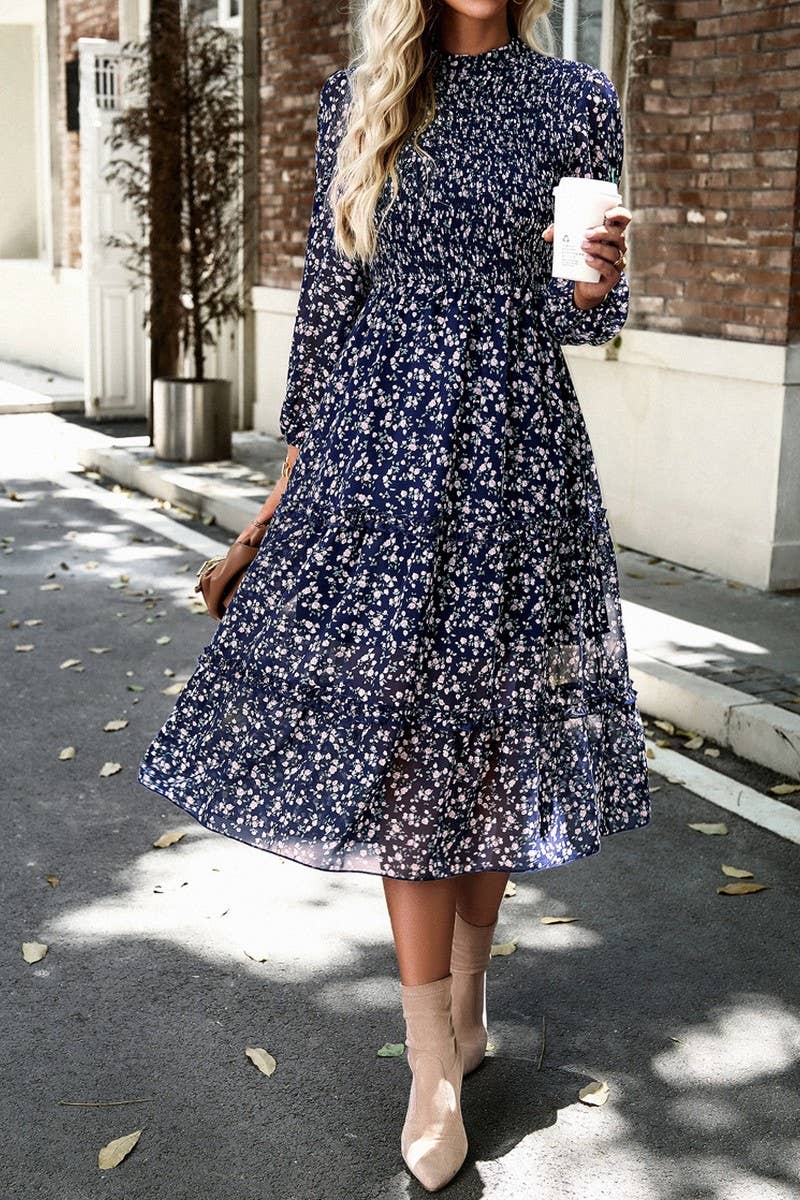 WOMENS CASUAL FLORAL WOODEN EAR EDGE DRESS_CWDMD0711