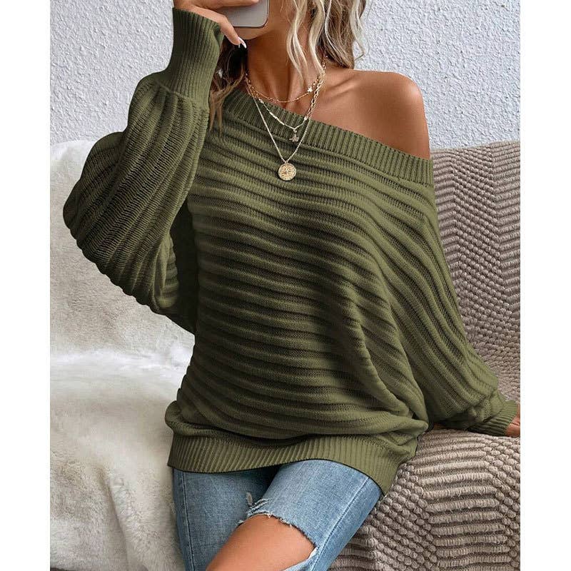 Three-dimensional stripe one-neck sweater