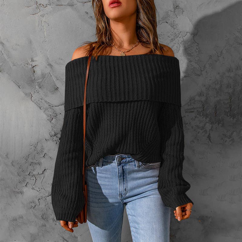 STRAPLESS SHOULDER SWEATER IN SOLID COLOR