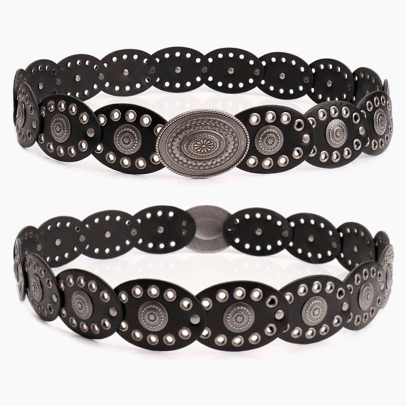 Exaggerated punk-style oval spliced waistband