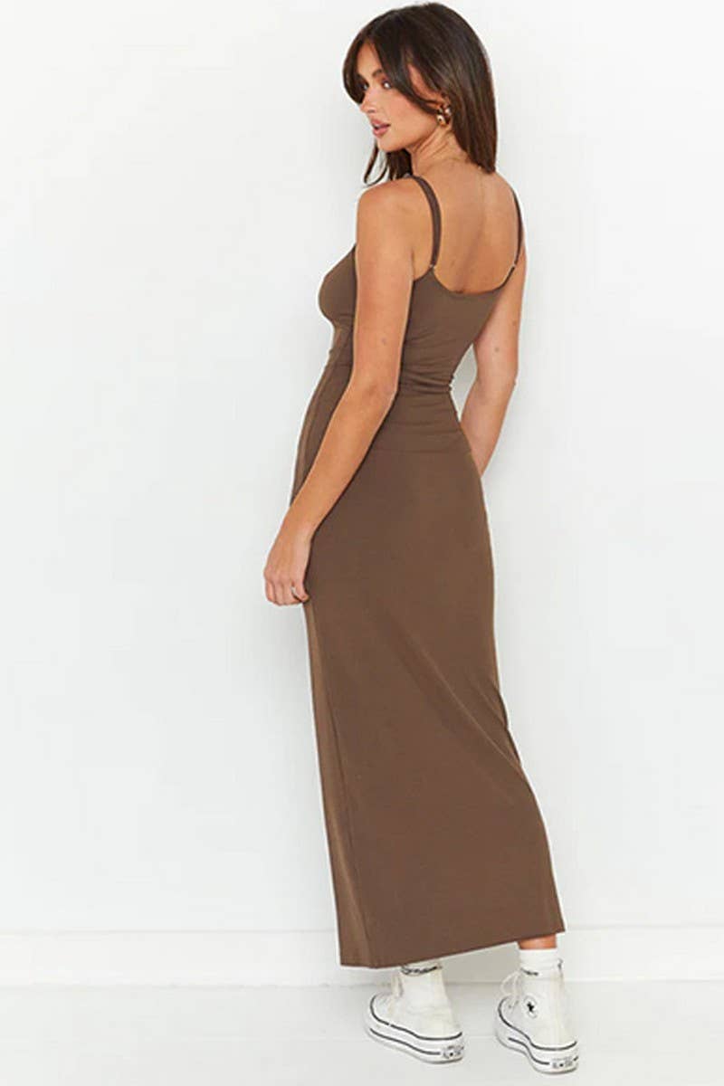 CWDMD4899_SOLID COLOR CASUAL SUSPENDER DRESS