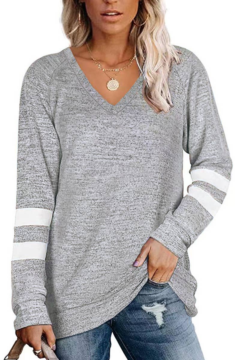 WOMEN OVERSIZED BOYFRIEND V NECK PULLOVER_CWTSTL0303