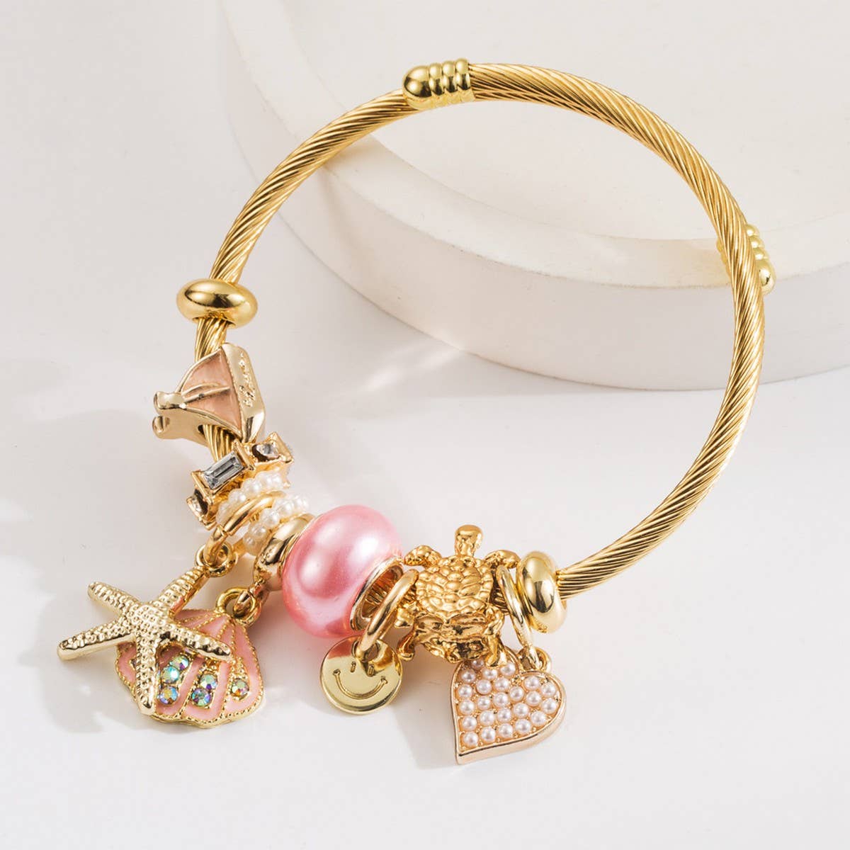 Beach Shell Starfish Steel Bracelet for Women_CWMM8476