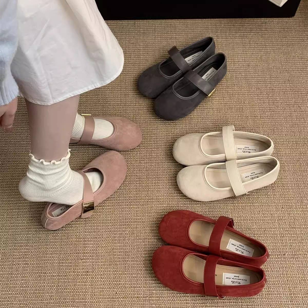 Vintage Red Suede Flats for Women with Soft Sole