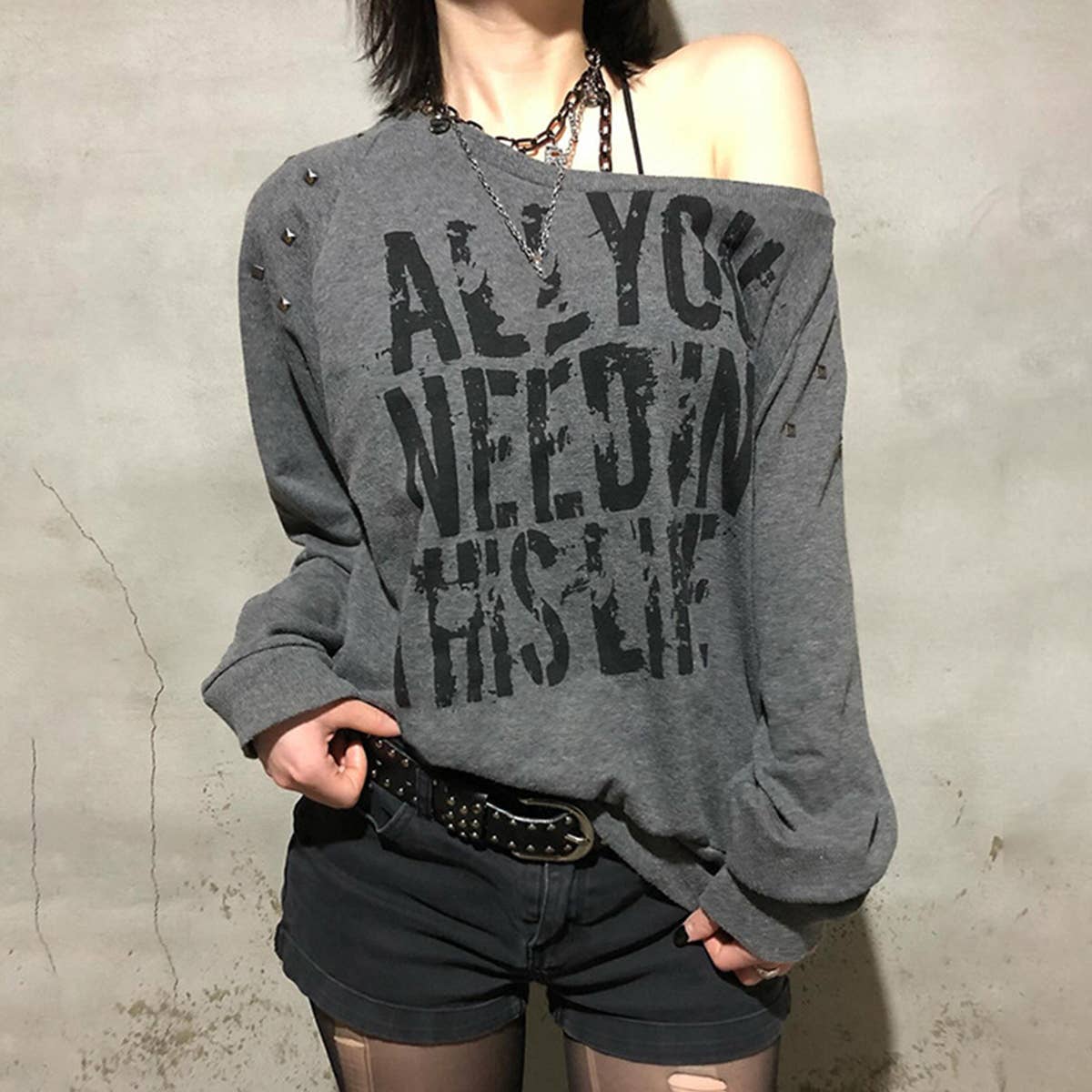 VINTAGE MONOGRAM PRINT SLANT SHOULDER HOODIE