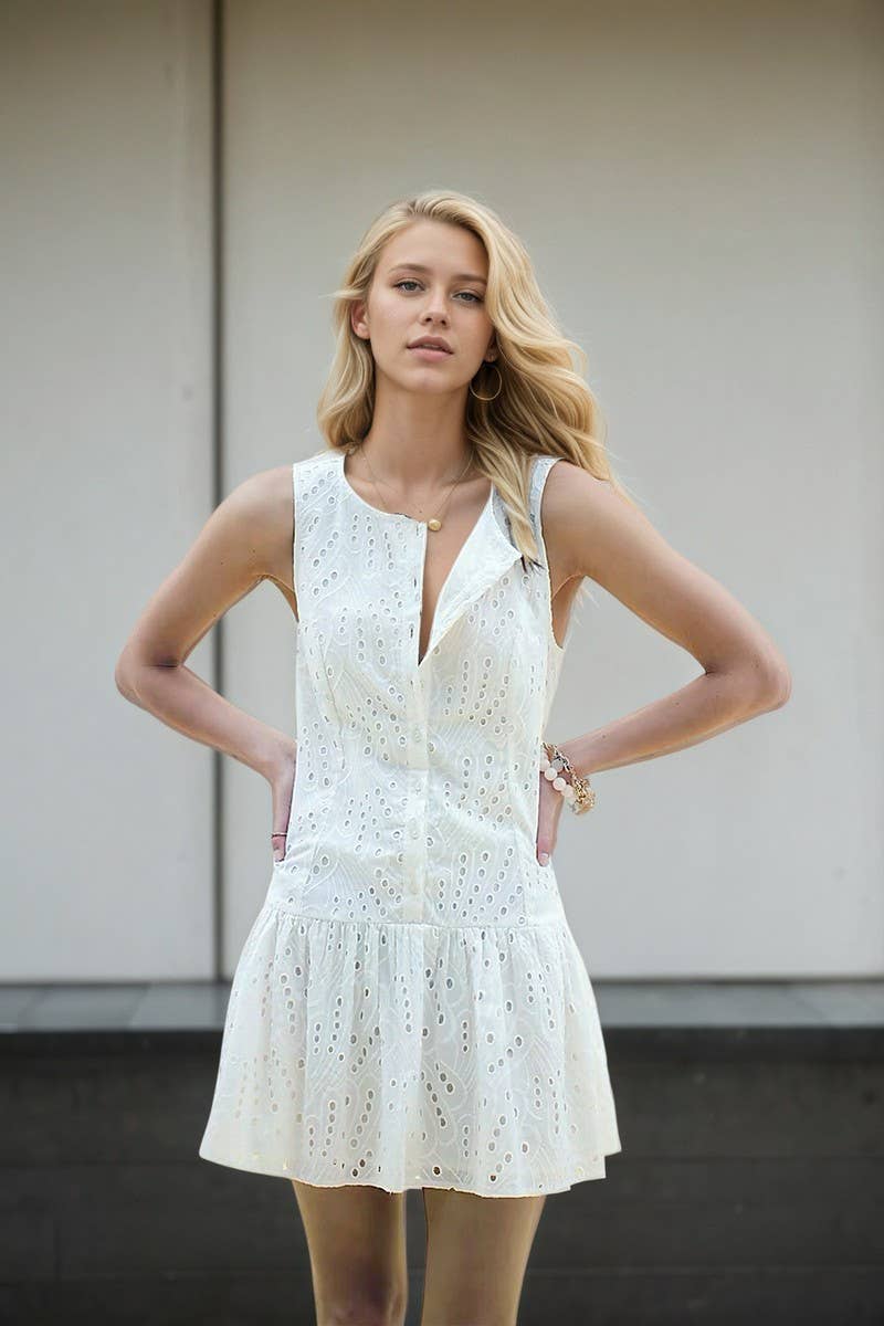 CWDSD8863_SLEEVELESS SLIM FIT BUTTON-DOWN MINI DRESS