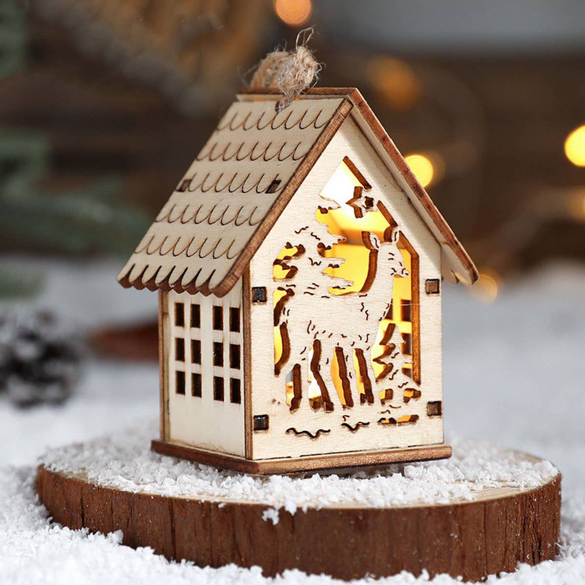 Wooden Christmas House Light Tree Ornament Gift_CWMM9758