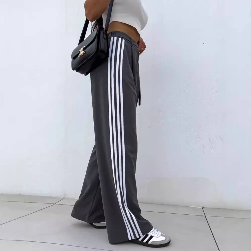 STRIPED PATCHWORK LACE-UP CASUAL SLACKS