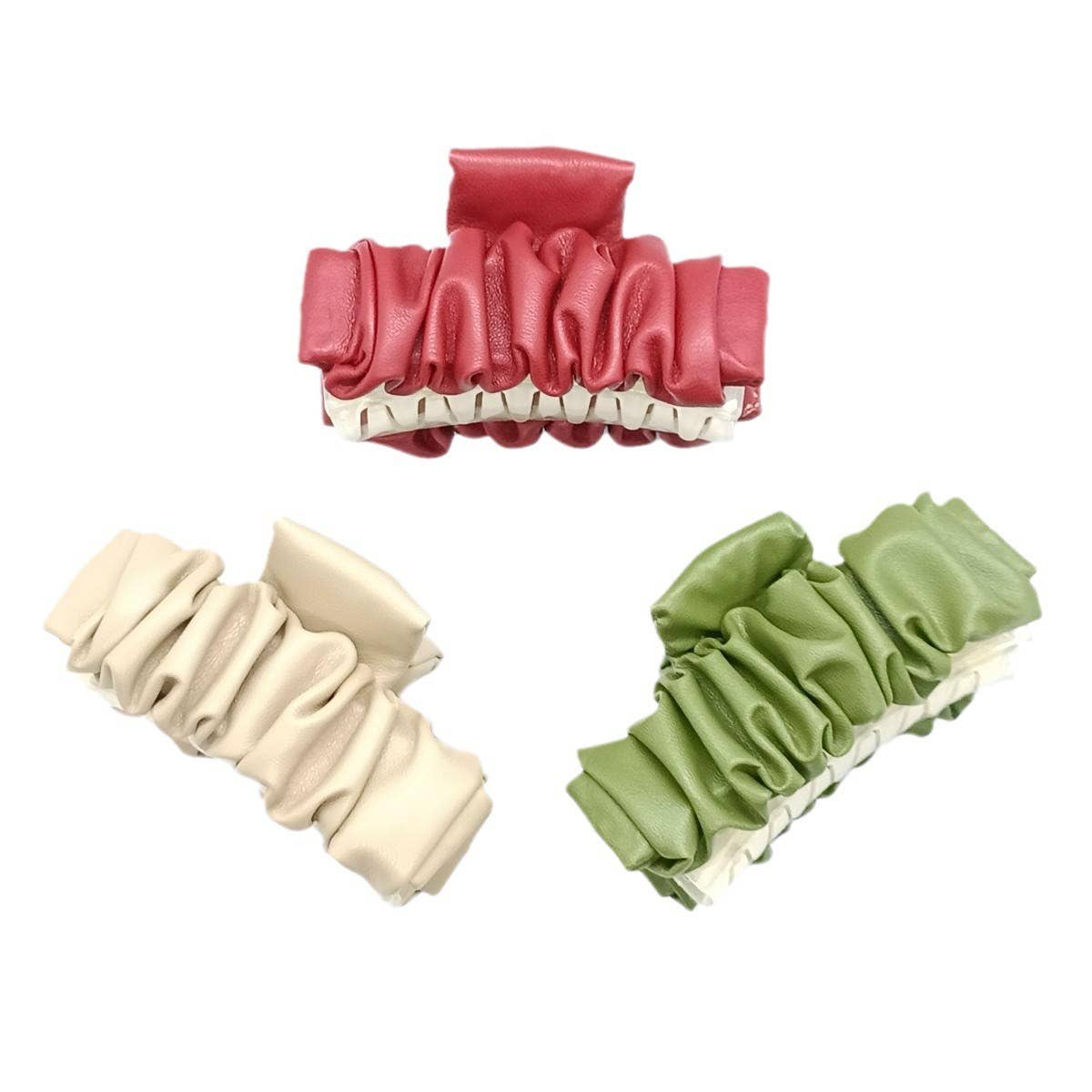 Solid Color Ruched Wave PU Leather Hair Clip_CWAHA6374