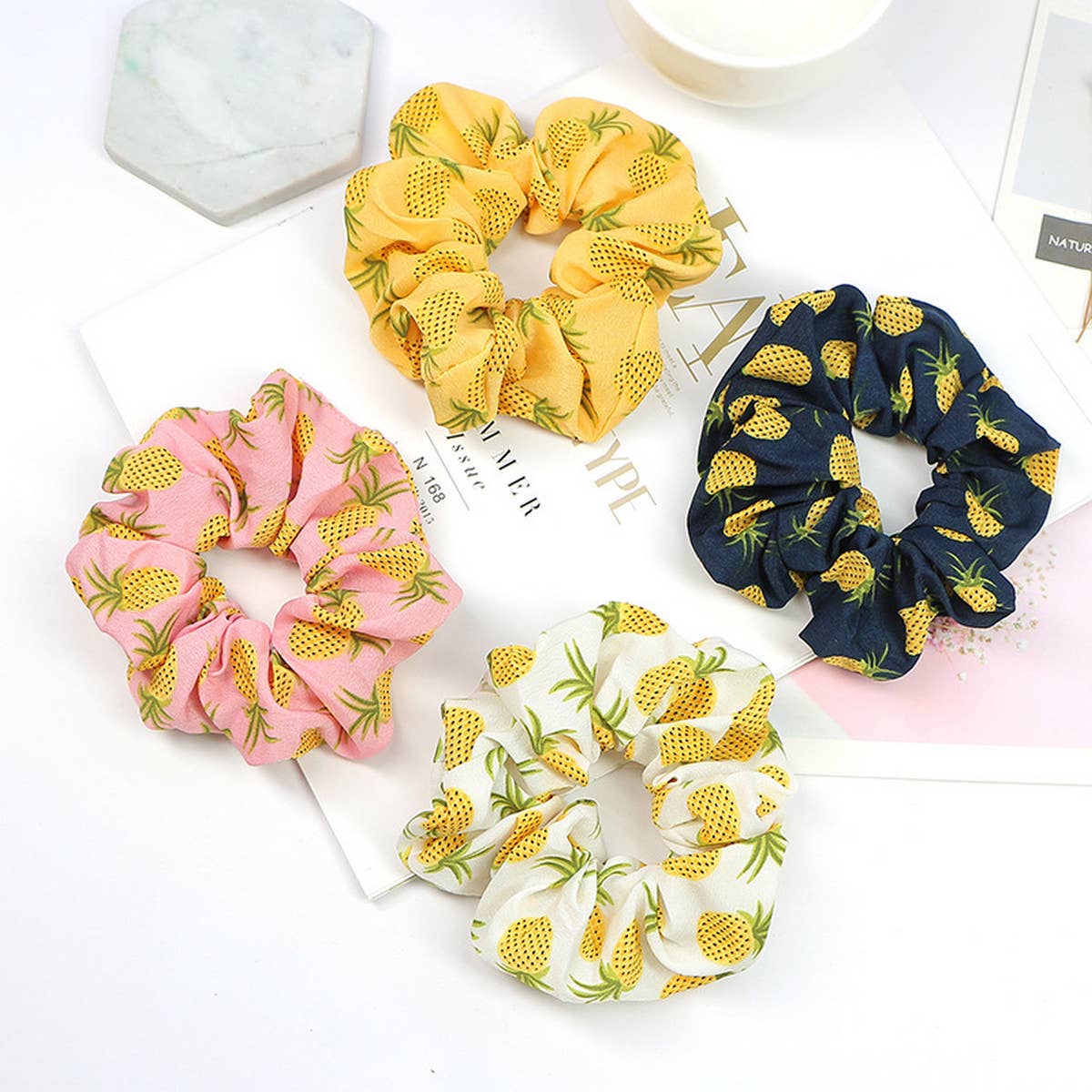 SWEET PINEAPPLE PRINT ELASTIC HAIR TIE_CWAHA1016