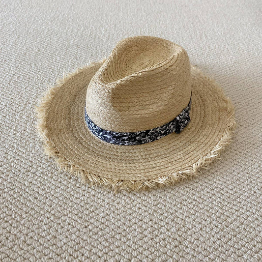 Summer large brim fur-edged straw hat_CWAH3470