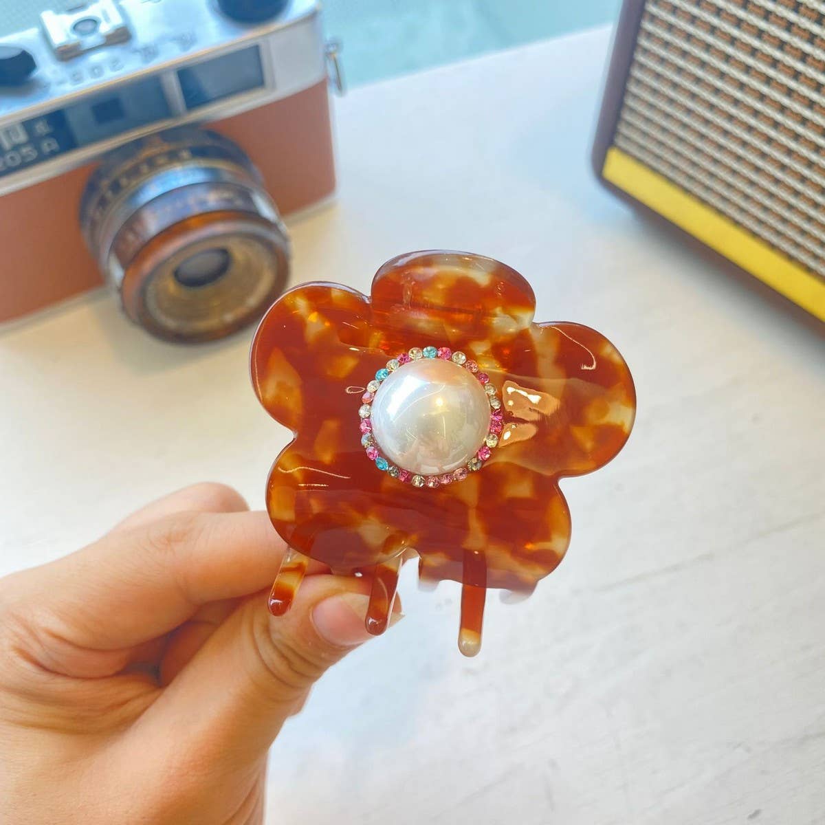 Floral Hair Clip Pearl and Rhinestone Petal Clip