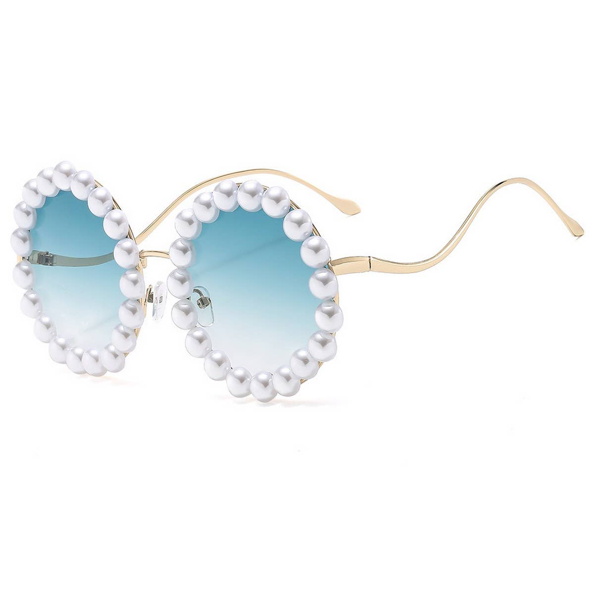 Pearl-Embellished Metal Round Gradient Sunglasses_CWASG1174