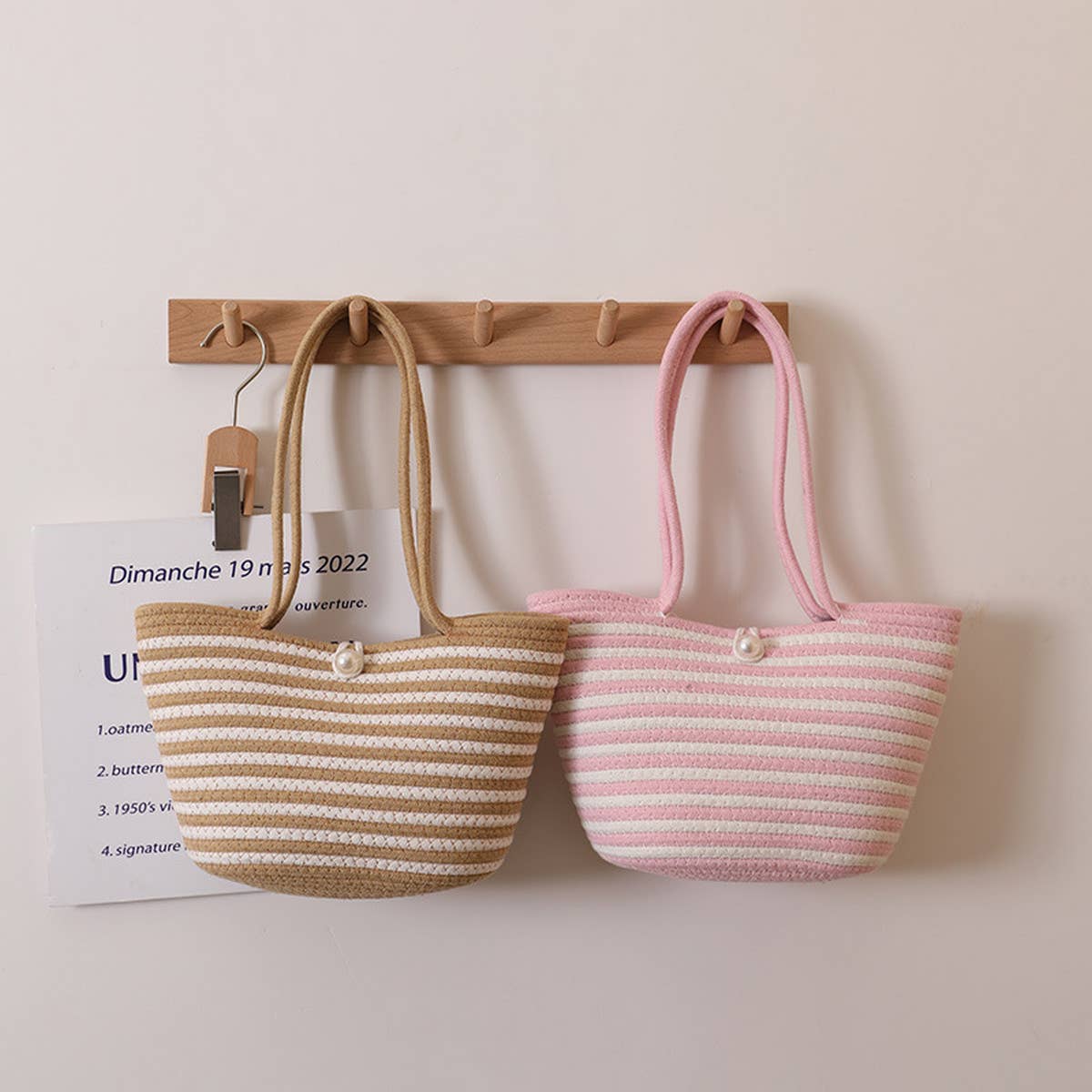 LARGE CAPACITY STRIPED SHOULDER BAG STRAW BAG_CWAB1882
