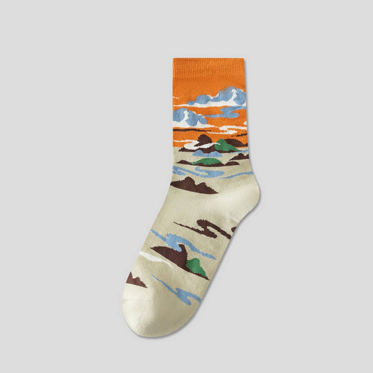 CWMS02738_WOMEN AESTHETIC CREW SOCKS VINTAGE ART STYLE