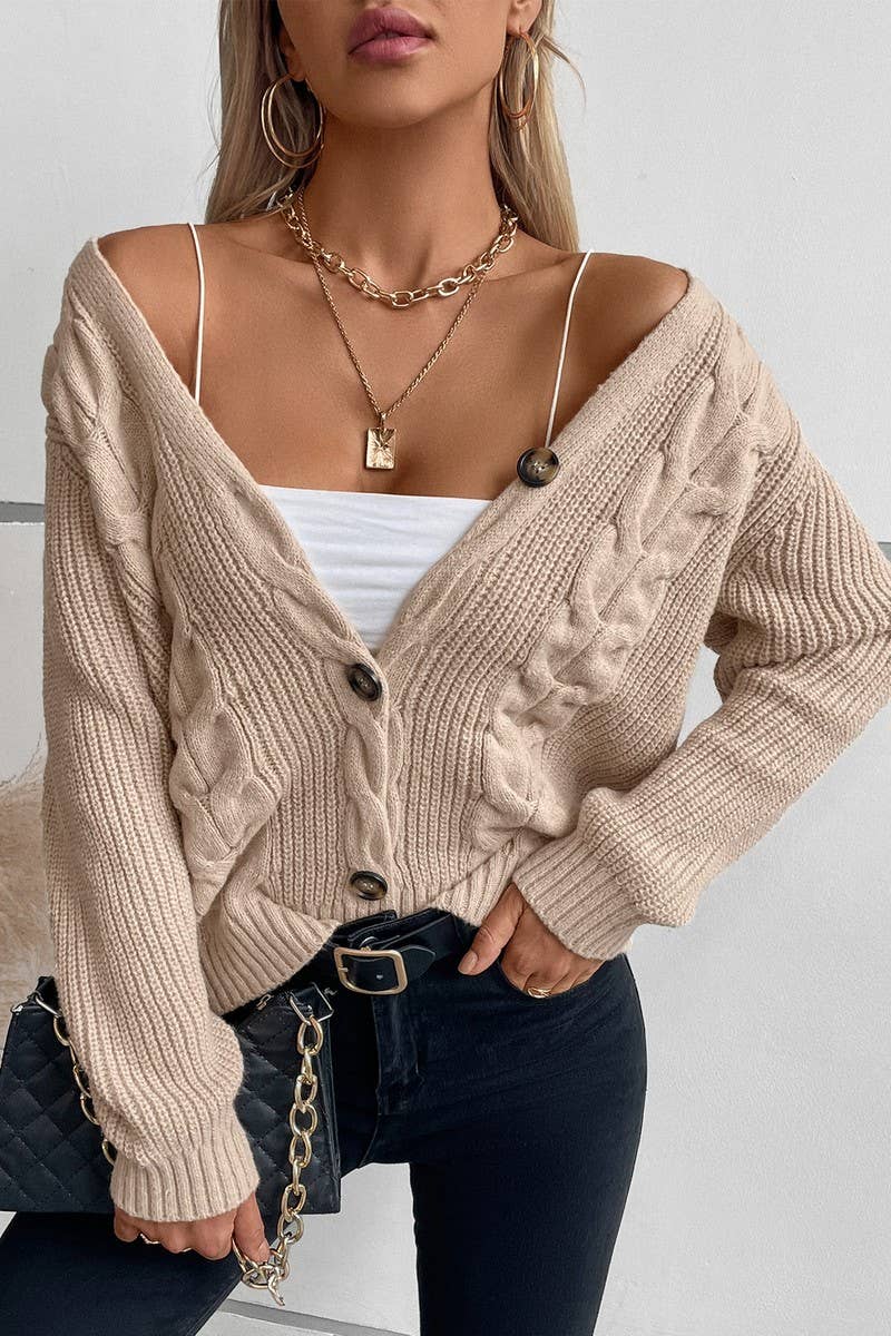 CWOCAL0839_VINTAGE SINGLE BREASTED CABLE KNIT CARDIGAN