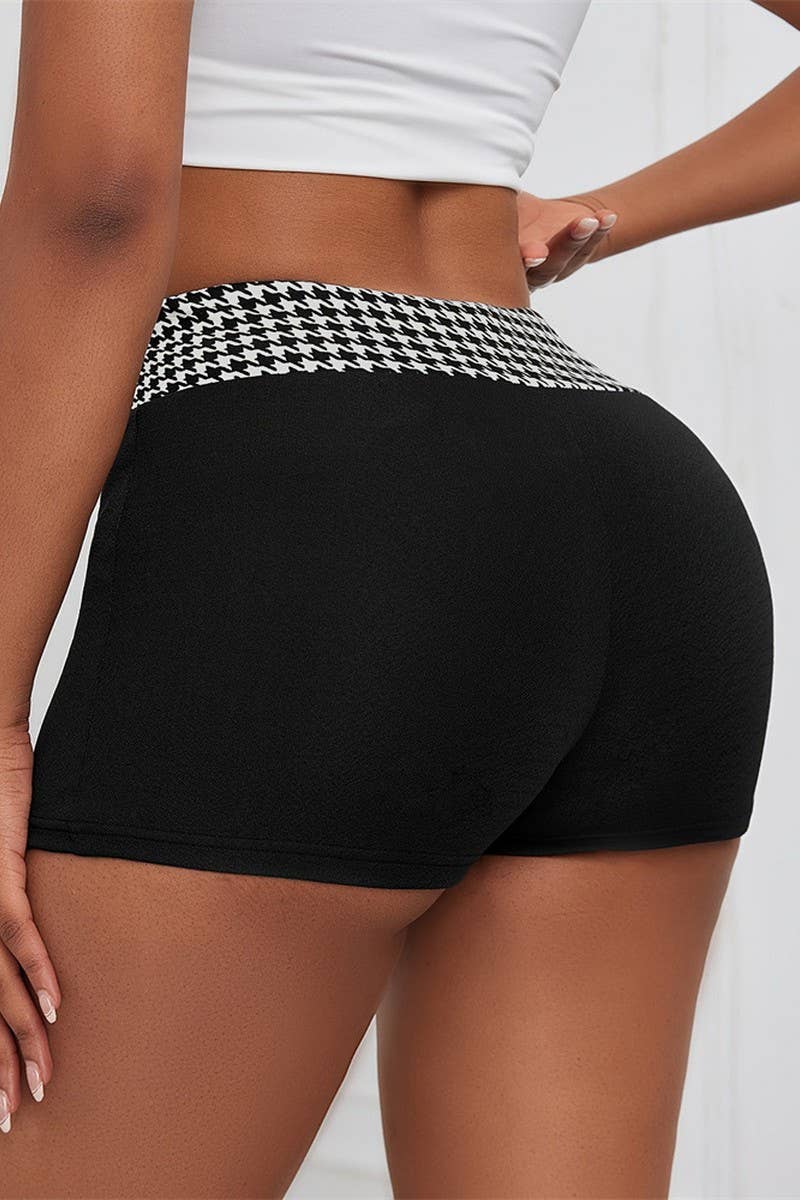 CWBSP0496_FASHION HOUNDSTOOTH SLIM HIGH WAIST STRETCH SHORTS