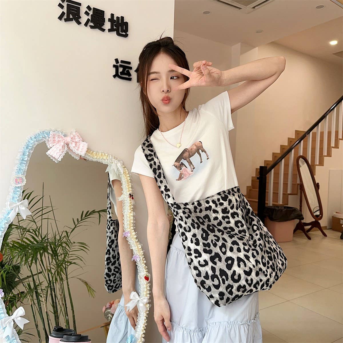CWAB3894_PRINTED SINGLE SHOULDER SHOPPING BAG CANVAS BAG