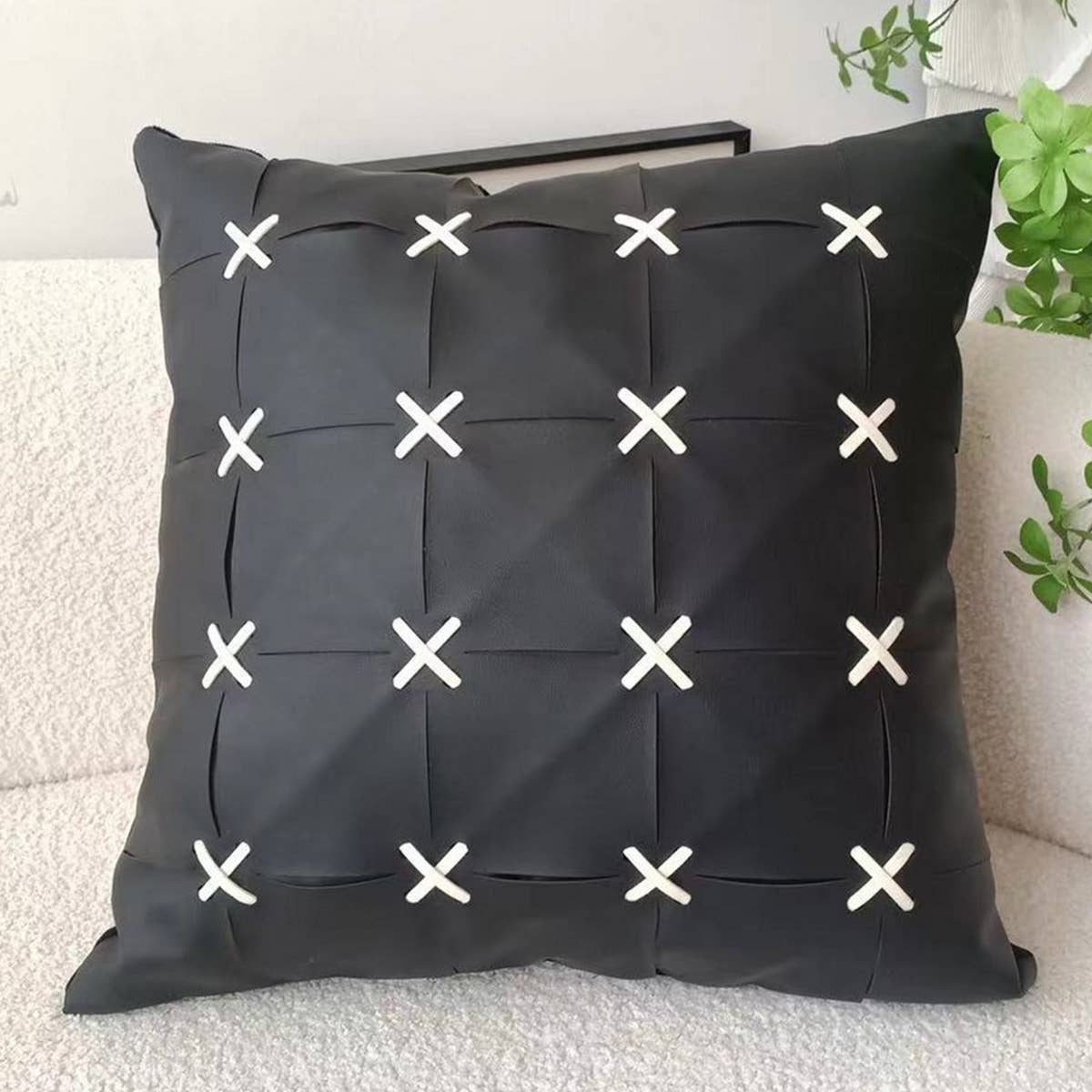 SIMPLE  LEATHER SPLICING THROW PILLOW CASES