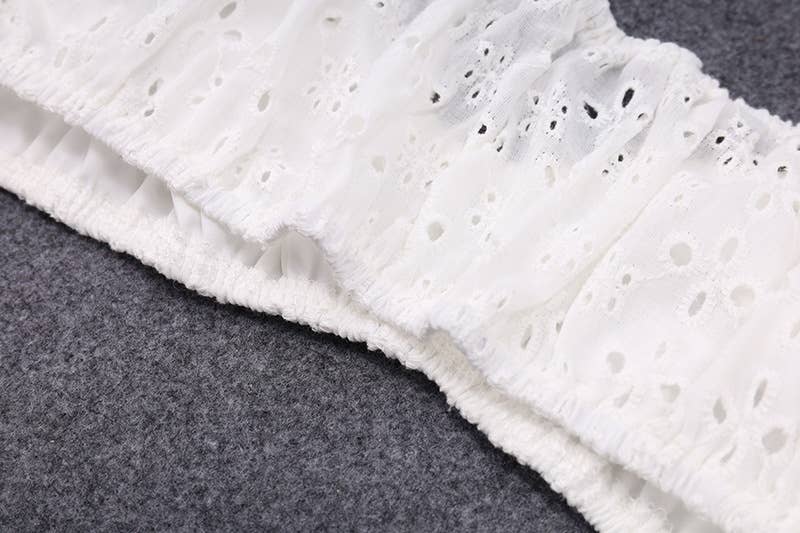 U-Neck Backless Sweet Crochet Puff Sleeve Top