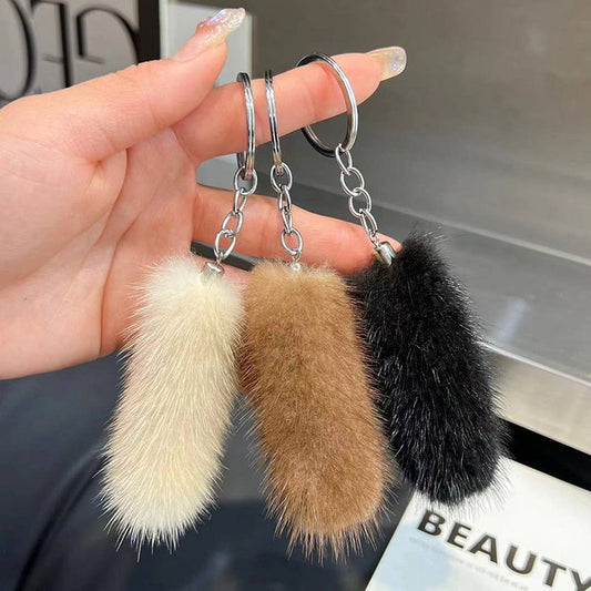 MINI CUTE PLUSH TAIL CAR KEYCHAIN BAG PENDANT