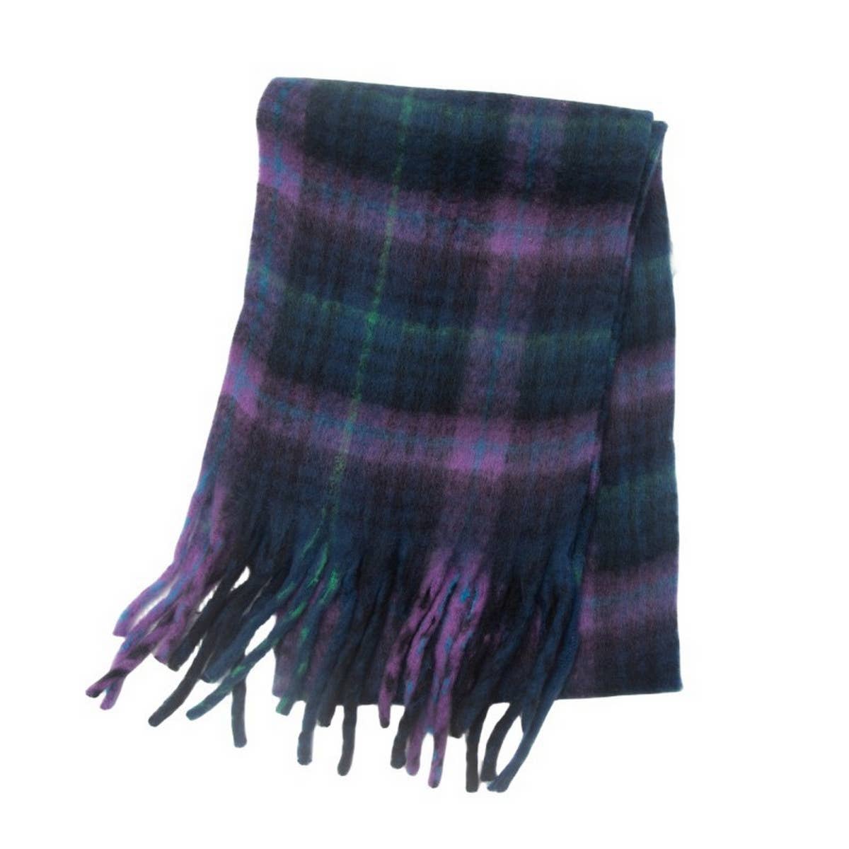 Chunky Circle Yarn Plaid Scarf - Thick Fall/Winter