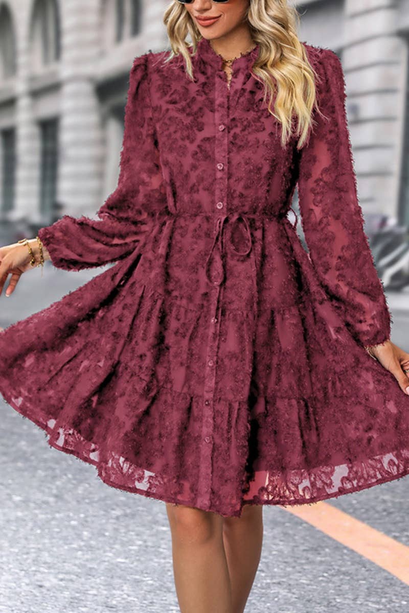 CWDSD6524_SPRING AUTUMN PERSPECTIVE LONG-SLEEVED DRESS