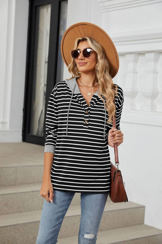 CWOHOL0928_STRIPED CONTRAST STITCHING HOODED SWEATSHIRT