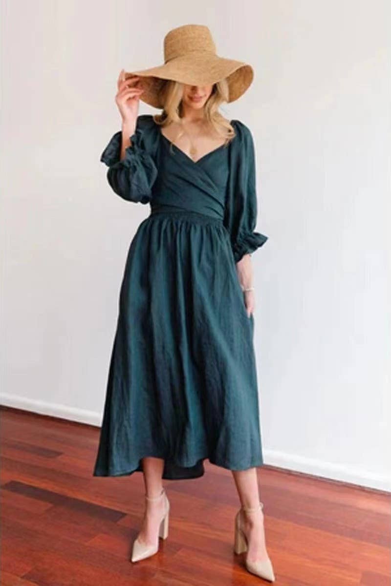 CWDMD5769_V-NECK ELEGANT MID-LENGTH SLEEVES TWO-WAY DRESS