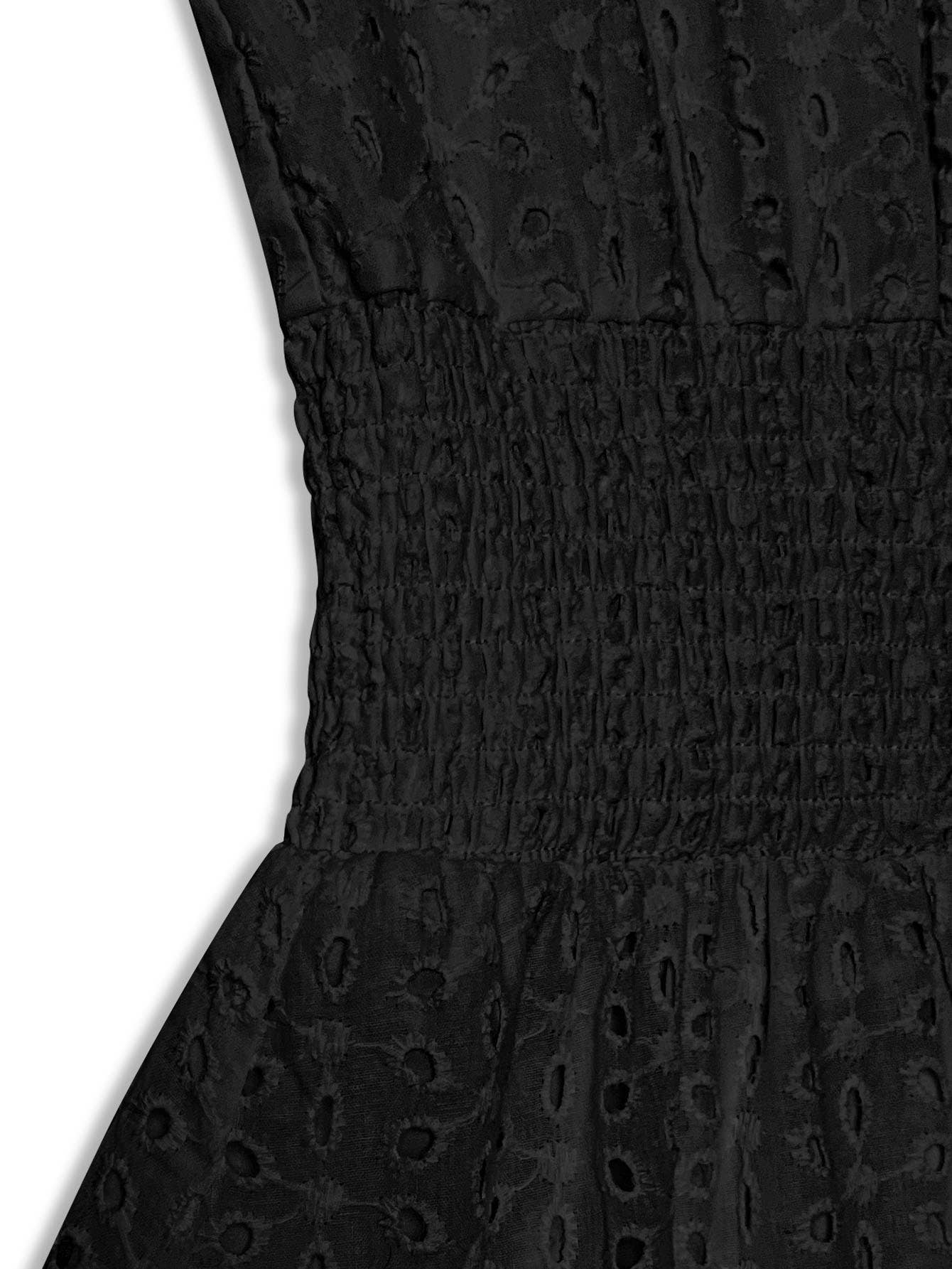 V-neck hollowed-out floral cinched-waist dress