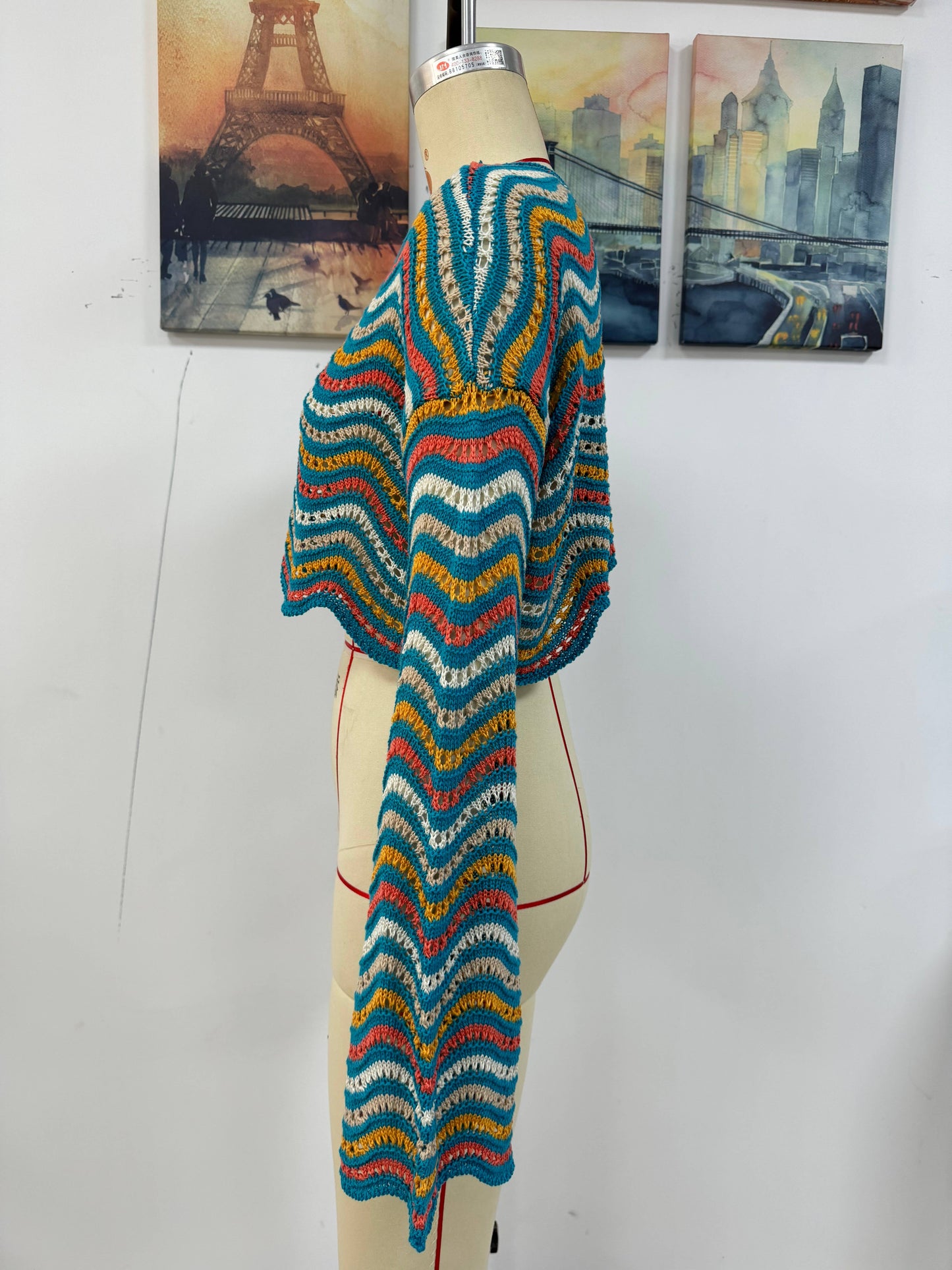 Color-Blocked Stripe Round Neck Bikini Cover-up