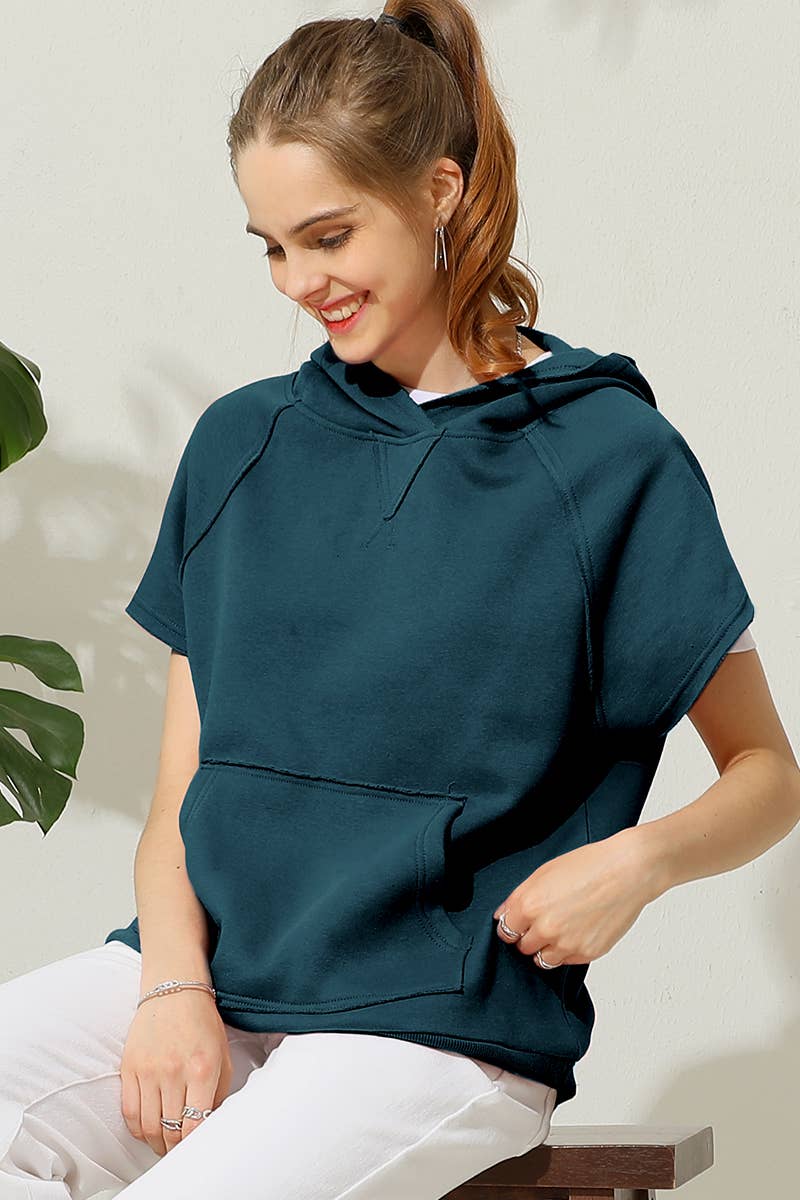 SOLID COLOR SHORT SLEEVED HOODIE_CWOHOS009