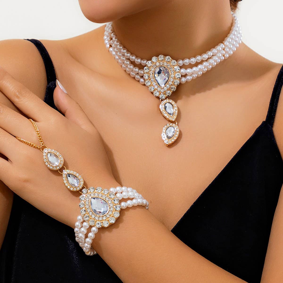 IMITATION PEARL RHINESTONE FASHION COLLAR JEWELRY