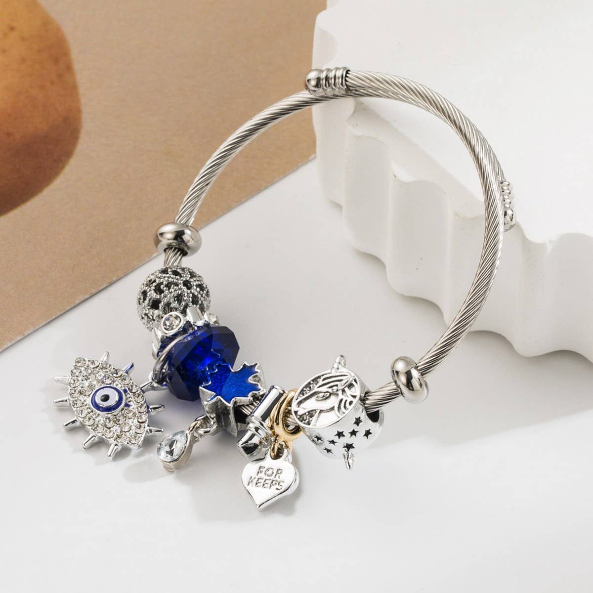 Silver Stainless Steel Evil Eye BFF Bracelet