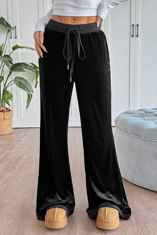 CWBLP2152_VELVET FLARE HIGH WAIST DRAPED PANTS