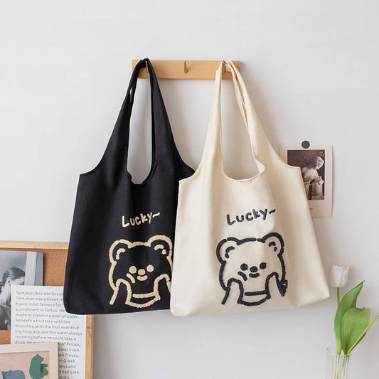 Embroidered Canvas Tote Bag for Women, Large Size_CWAB5653