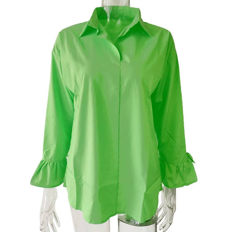 STYLISH LOOSE SOLID COLOR FLARED SLEEVE TOP