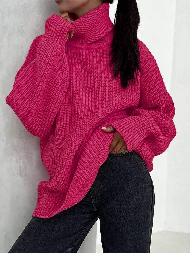 SOLID COLOR SWEATER WITH LOOSE TURTLENECK