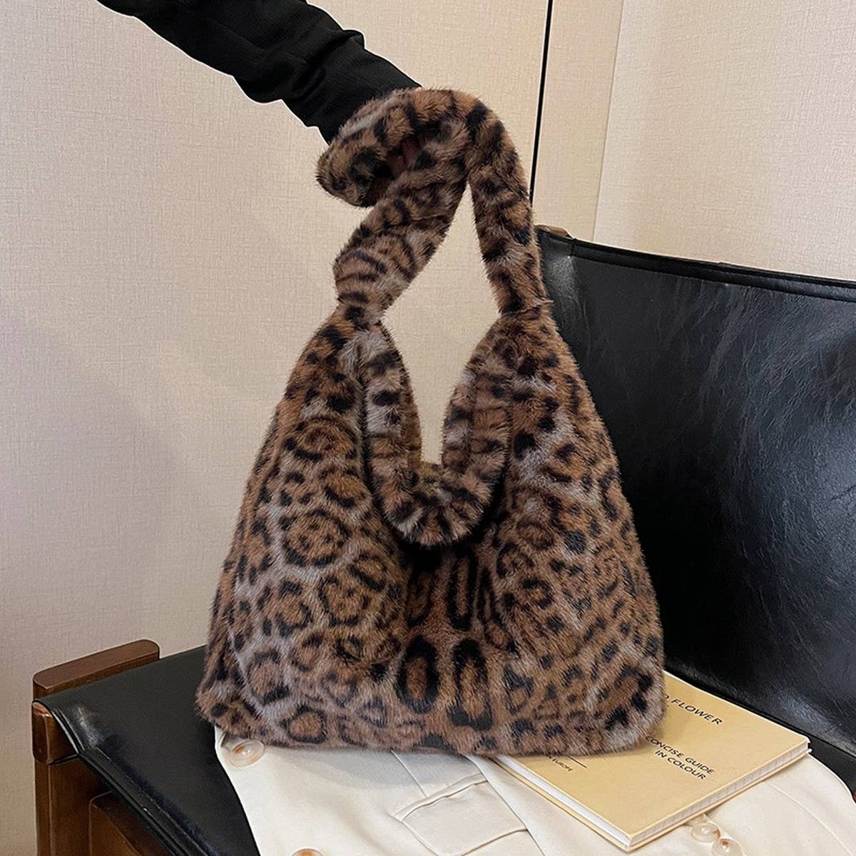 Leopard Fur Tote Bag Large Shoulder Bag_CUAB00530