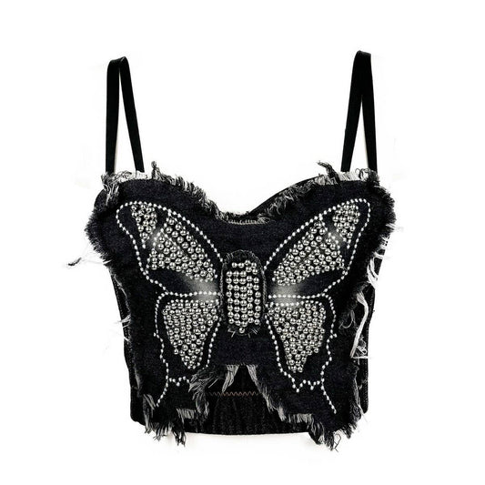 BUTTERFLY PANEL DENIM HERRINGBONE CORSET_CWMM4159